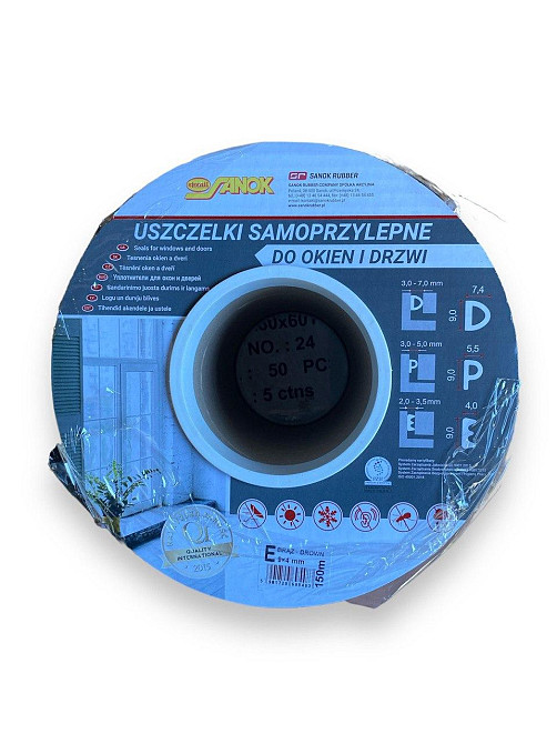 Уплотнитель самоклеящийся Sanok Rubber тип Е 9х4 мм 150 м (черный) Польша Харьков - изображение 1