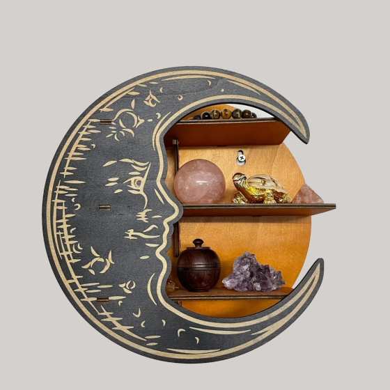 Настенная полка Луна, органайзер с 3 полками для украшений и декора, деревянная полка полумесяц, цвет Yellow Каменец-Подольский