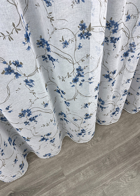 Тюль батист, колекція «Flora» колір білий із синьо-коричневим принтом 1533т Київ - фото 7