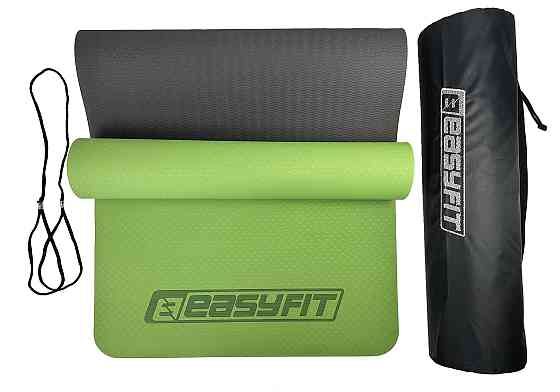 Килимок для йоги та фітнеса EasyFit TPE+TC 6мм двошаровий + Чохол зелений з чорним Коломыя
