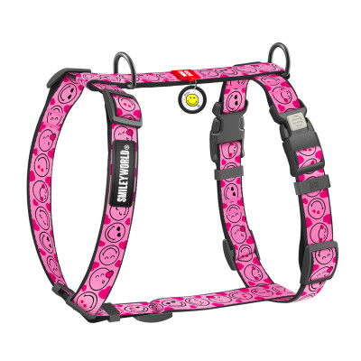 Шлей для собак WAUDOG Nylon анатомическая H-образная с QR-паспортом "Смайлики на розовом" пластиковый фастекс, XL (346-0187) Винница - изображение 1