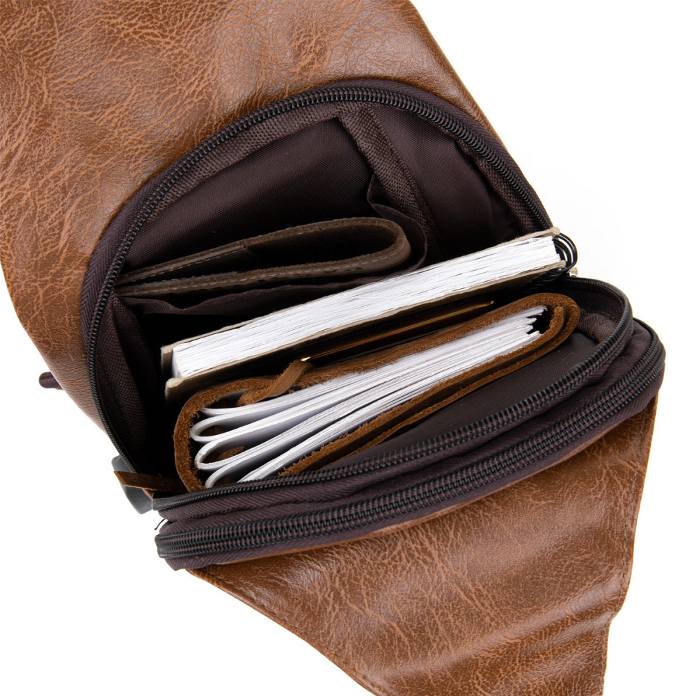 Сумка через плечо на два отделения кожзам Светло-коричневая (Vintage) Киев - изображение 8