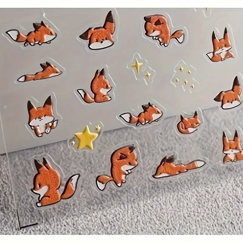 3D наклейки для ногтей с лисой и звёздами – силиконовые самоклеящиеся стикеры Киев - изображение 4