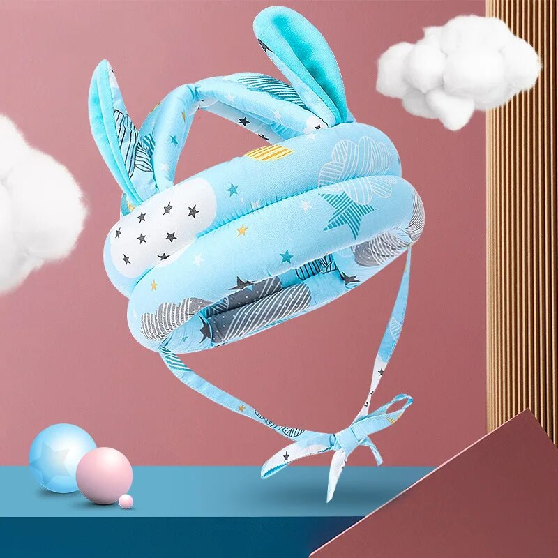 Дитячий м'який протиударний шолом для захисту голови (Синій, із принтом зірок, з вушками) Николаев - изображение 2