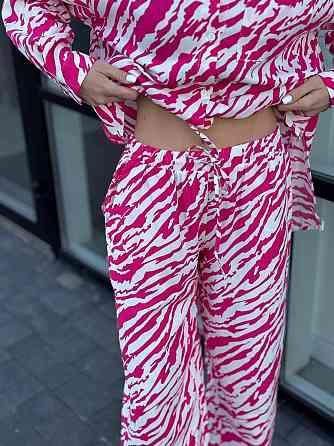 Костюм жіночий літній льон Малиновий Тваринні принти XS-S Харків