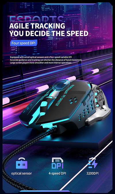 Миша XO M10 Gaming Mechanical 6-Button Light Emitting Black+Silver (7106507) Київ - фото 10