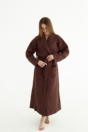 Женский вафельный халат Ideal Textile длинный Коричневый (56860624) 3XL Черновцы - изображение 3