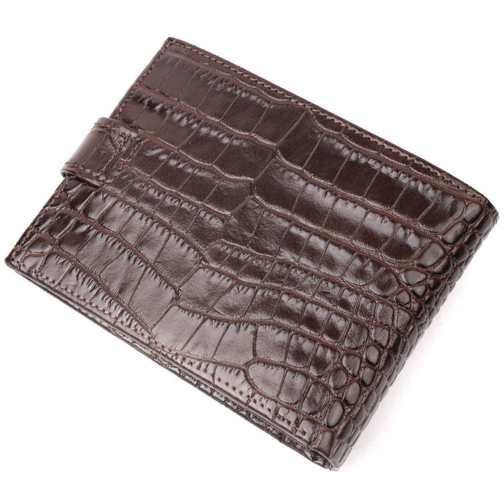 Классический мужской кошелек из натуральной кожи с тиснением под крокодила KARYA 21199 Коричневый Киев - изображение 2