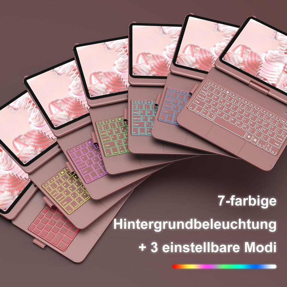 Чехол-клавиатура Bluetooth для iPad 10 (2022/11-го поколения) A16 2025 (10,9/11 дюймов) с тачпадом, вращением на 360° и подсветкой Днепр - изображение 9