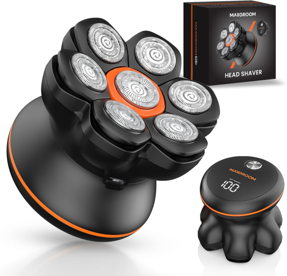 Електробритва MAXGROOM JK-1688-CA, 7D, IPX6, 1200 мАг, 90 хв роботи, 2 швидкості, LED-дисплей, чорно-помаранчева Київ