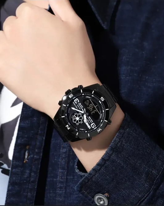 Часы мужские на стальном браслете Skmei 1839 (Черный с черным циферблатом) Киев - изображение 7