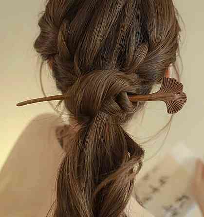 Шпилька для волос деревянная Гинкго Билоба 20 см, палочка для прически, аксессуар для волос Киев