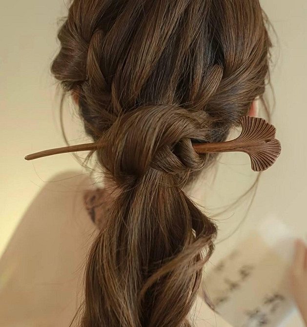 Шпилька для волос деревянная Гинкго Билоба 20 см, палочка для прически, аксессуар для волос Киев - изображение 1