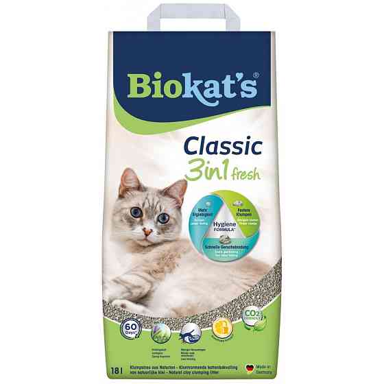 Наполнитель Biokats Classic Fresh 3in1 для кошачьего туалета, бентонитовый, 18 л Винница