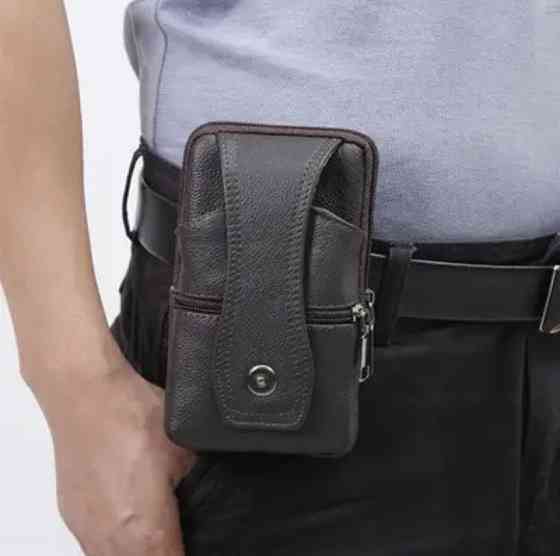 Сумка поясная темно-коричневая, размер 16,5*10*4см, 3 кармана, мужская сумка, женская сумка Киев