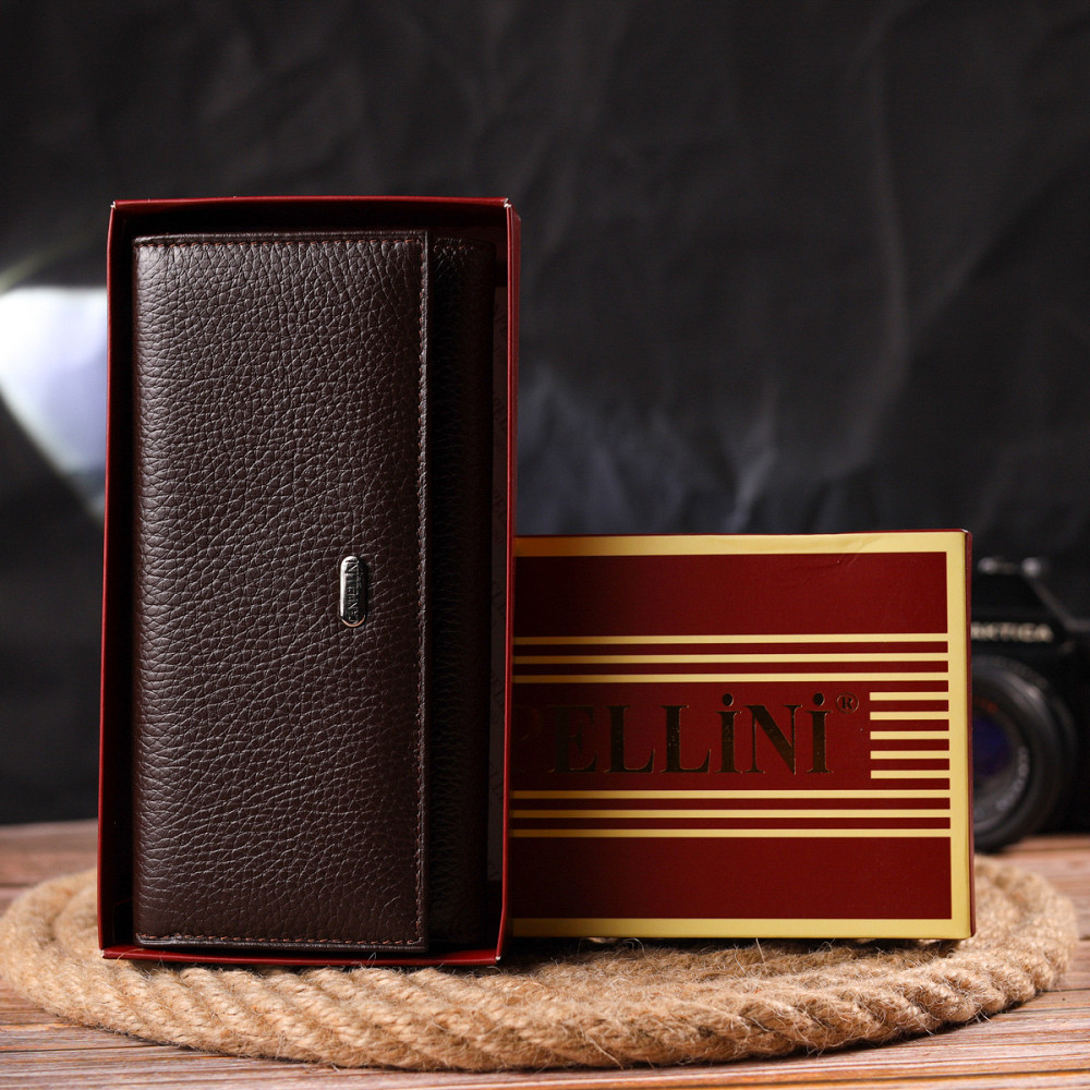 Женский удобный кошелек из натуральной зернистой кожи CANPELLINI 21654 Коричневый Киев - изображение 10