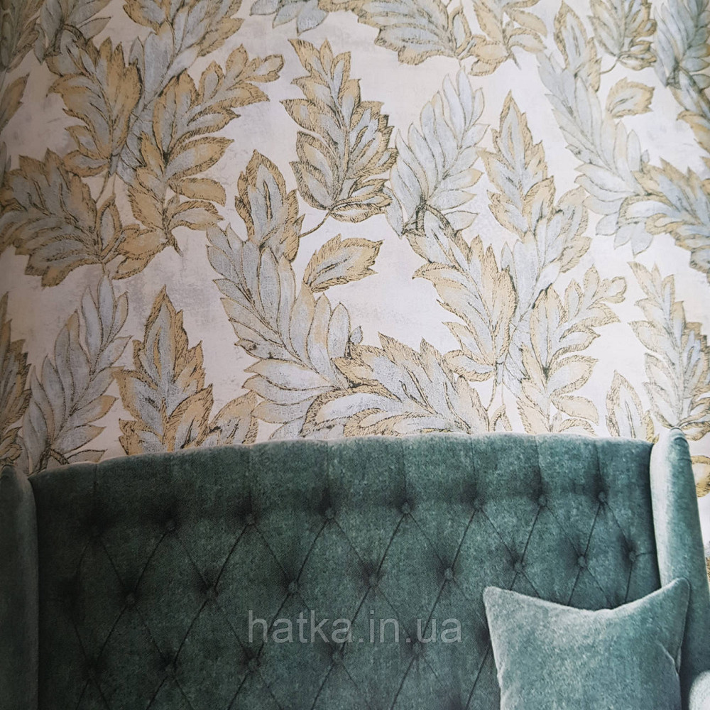 Шпалери метрові вінілові на флізелін 24 Carati Cristiana Masi листя великі сині з золотом на блакитному Київ - фото 1