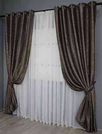 Комплект штор на люверсах VR-Textil Лен Саванна № 631ш Какао 150х250 см 2 шт (37-0109) Киев