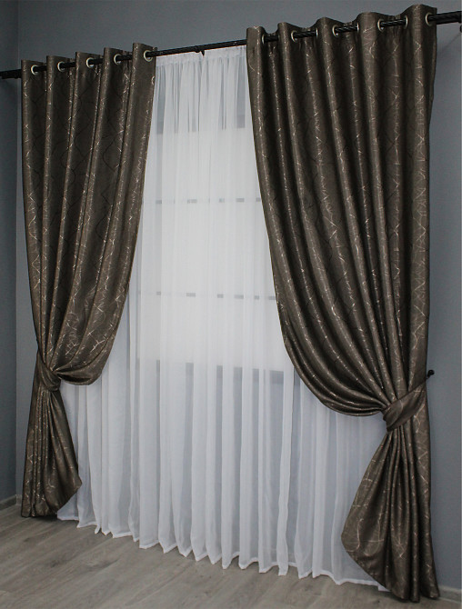 Комплект штор на люверсах VR-Textil Лен Саванна № 631ш Какао 150х250 см 2 шт (37-0109) Киев - изображение 3