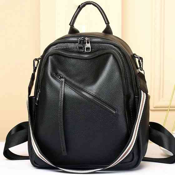 Стильна жіноча сумка міська на плечі 25х33х14, рюкзак з натуральної шкіри, чорний Київ