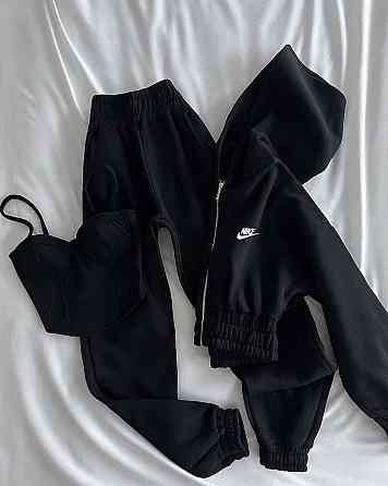 Жіночий стильний повсякденний костюм-трійка з тканини пеньє Чорний, 44/46 Одеса