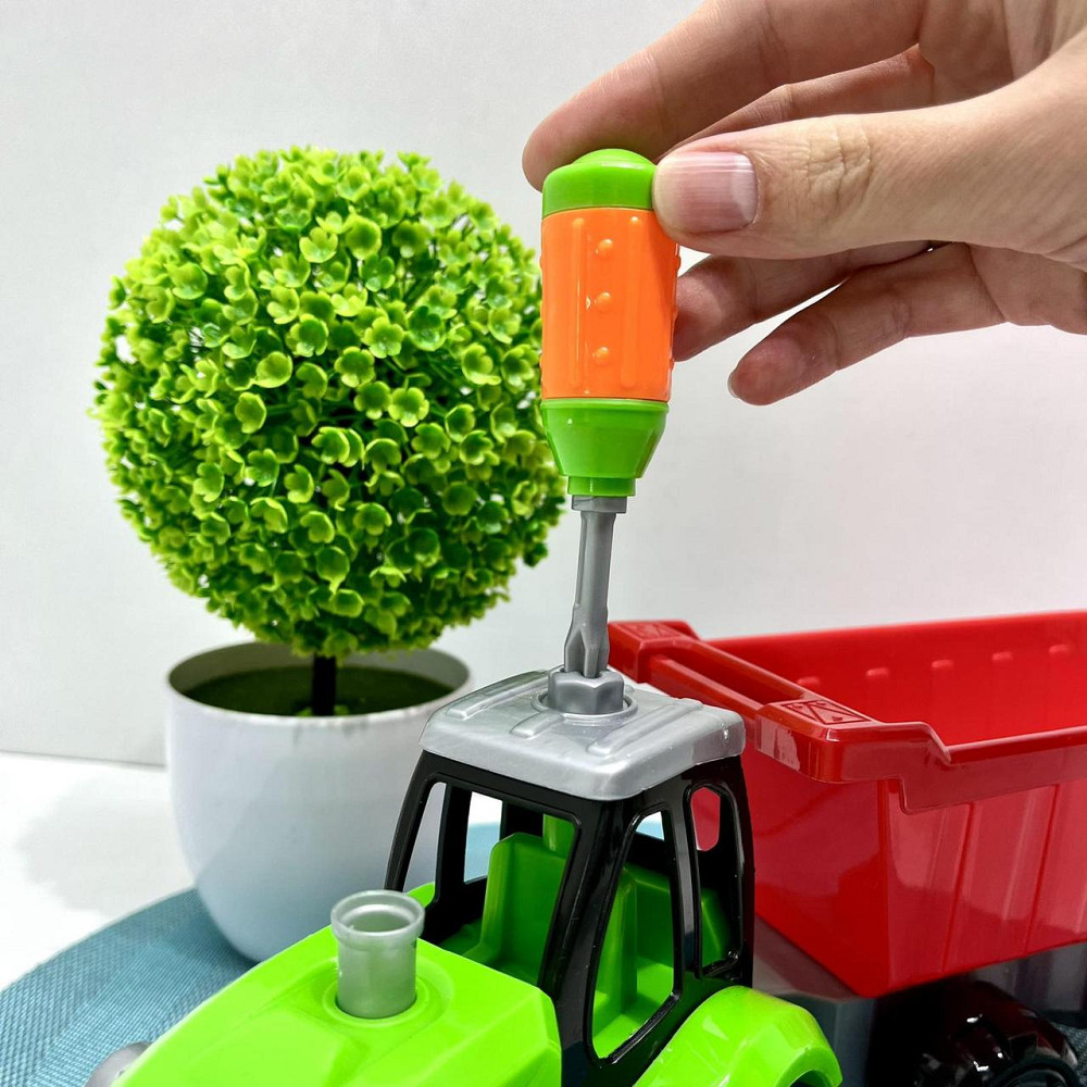 Трактор конструктор на шурупах із причепом 32 см Зелено-червоний (0488-801-2-3) Чернигов - изображение 4