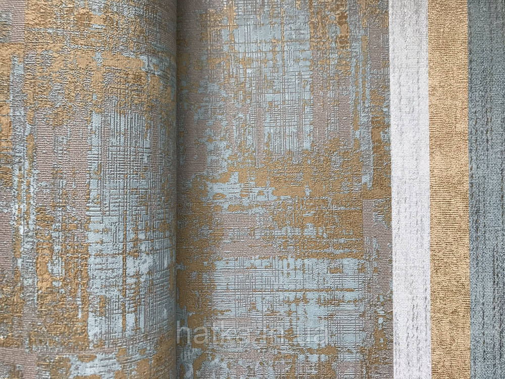 Шпалери метрові вінілові на флізелін Yuanlong Samsara лофт під штукатурку під бетон бірюзовий з золотом 3д Київ - фото 5