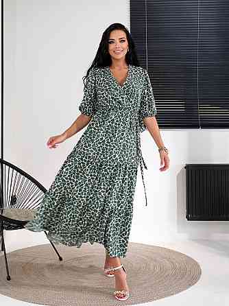 Женское легкое принтованное платье с имитацией запаха шелковый софт Зелёный, 46/48 Одесса