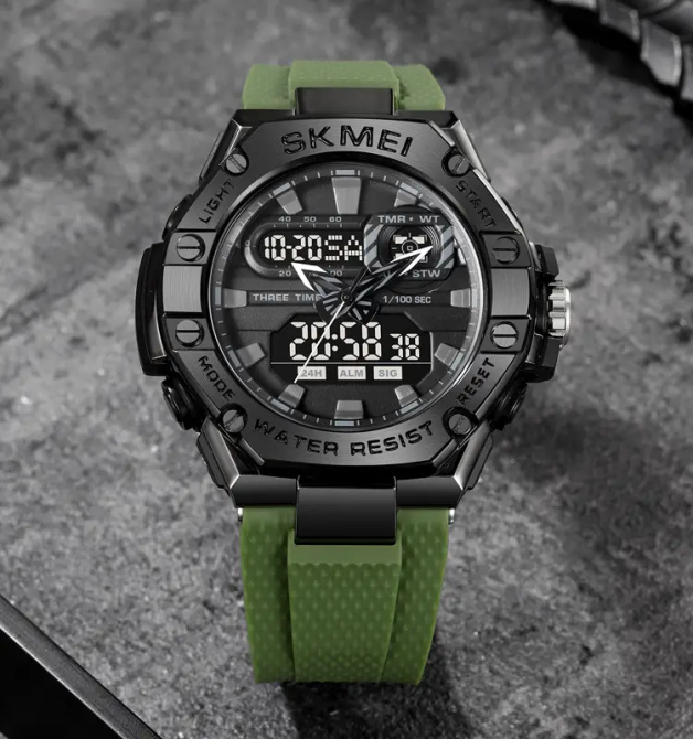 Часы мужские наручные спортивные Skmei 2221 с двойным дисплеем и подсветкой (Зеленый) Винница - изображение 6