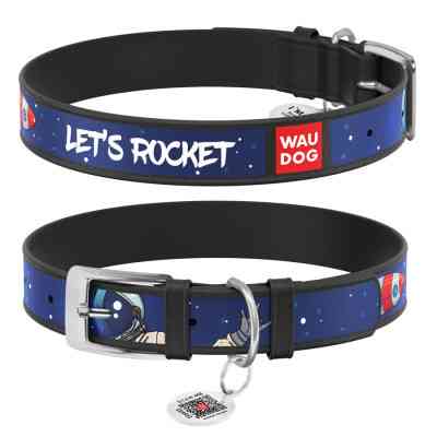 Ошейник для животных WAUDOG Design с QR паспортом "Космос. Ракета" M Ш 20 мм Д 29-38 см черный (0020-0125-01) Винница
