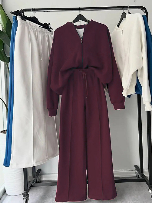 Женский костюм-двойка с широкими штанами Бордовый 50/52 Харьков - изображение 3