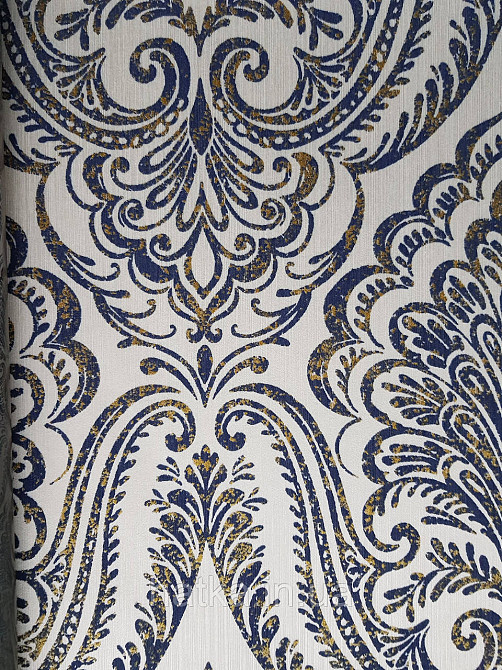 Шпалери текстильні еко 0.53х10.05 Rasch Textil Valentina класика вензелі дамаски сині з золотом на білому Київ - фото 2