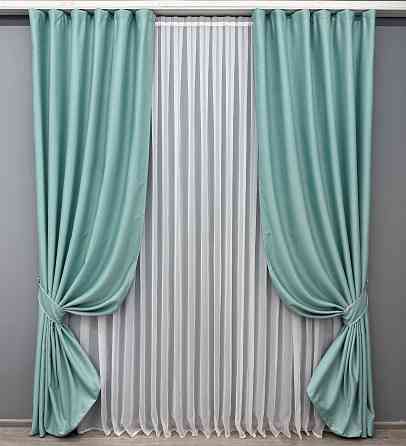 Комплект готовых штор VR-Textil Шенилл однотонный № 1697ш Светло-бирюзовый 100х270 см 2 шт (31-773) Киев