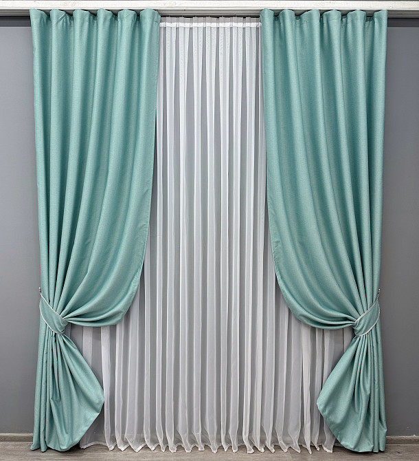 Комплект готовых штор VR-Textil Шенилл однотонный № 1697ш Светло-бирюзовый 100х270 см 2 шт (31-773) Киев - изображение 2