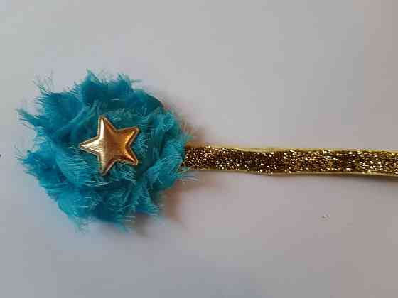 Пов'язка дитяча з блискітками блакитна - розмір універсальний (на резинці), квіточка 6см Київ