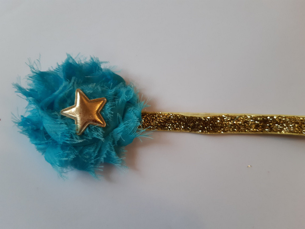 Повязка детская с блестками голубая - размер универсальный (на резинке), цветочек 6см Киев - изображение 1