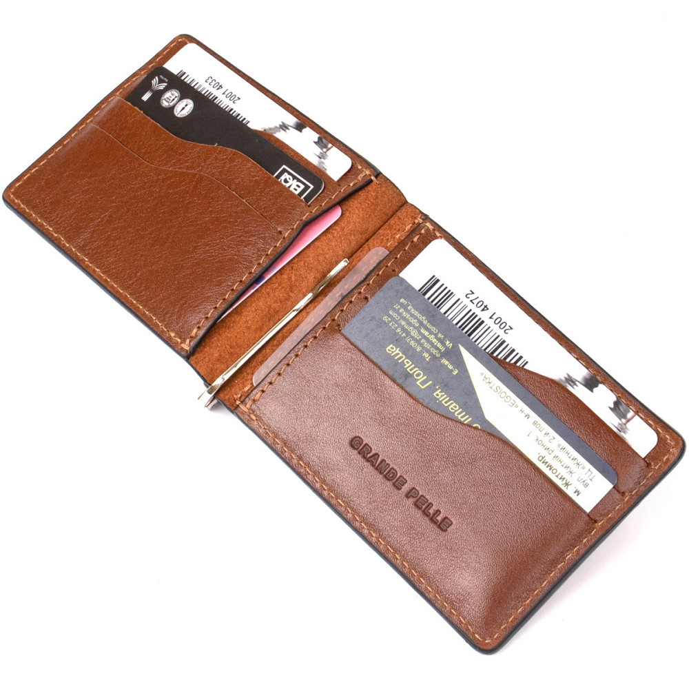 Мужской кожаный зажим для денег GRANDE PELLE 11474 Коричневый Киев - изображение 3