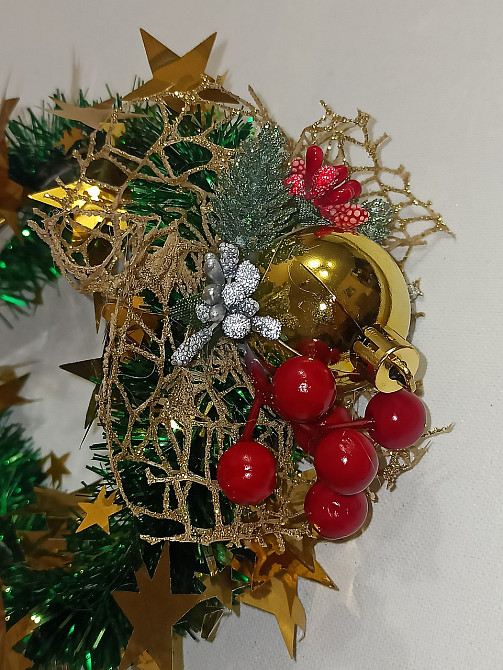 Обруч для волос новогодний с мишуры с игрушкой one size разноцветный ручная работа золотой Киев - изображение 4
