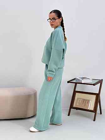 Жіночий теплий костюм-двійка з широкими штанами Оливка 48/52 Харків