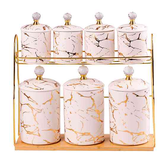 Yiwu Набір для сипучих продуктів на металевій підставці 7 предметів по 300 мл і 700 мл HP-1215 Коломия