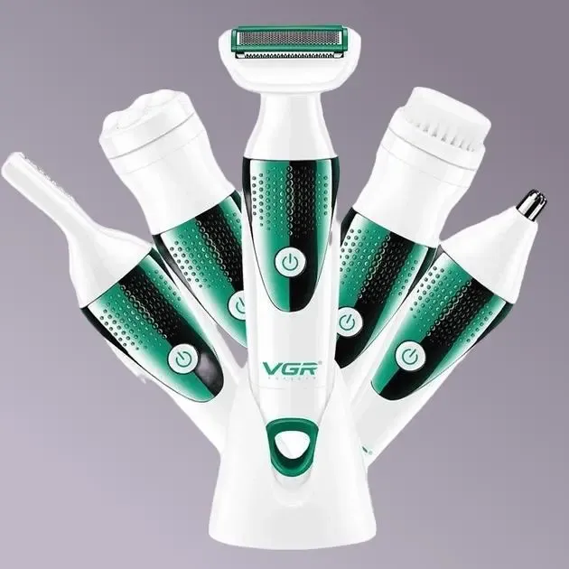 Универсальный женский набор по уходу VGR V-720 (5 в 1, с насадками, электробритва, щетка, массажер) Коломыя - изображение 4
