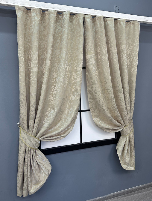 Комплект коротких штор VR-Textil Лен мрамор Pavliani ХО № 1272ш Теплый бежевый 130х170 см 2 шт (35-0201) Киев - изображение 2