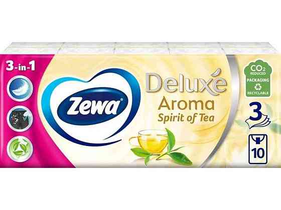 Носові хустки Deluxe (зелений чай), 3 шари, упак 10пач*10шт ТМ ZEWA Київ