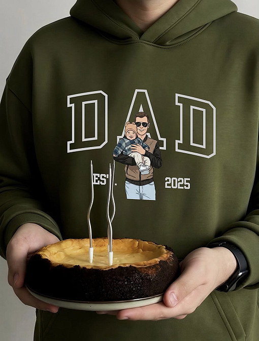 Персоналізоване худі «DAD» з власним мультяшним фото та роком | Худі для тата на замовлення XXL, Біле Чернівці - фото 1