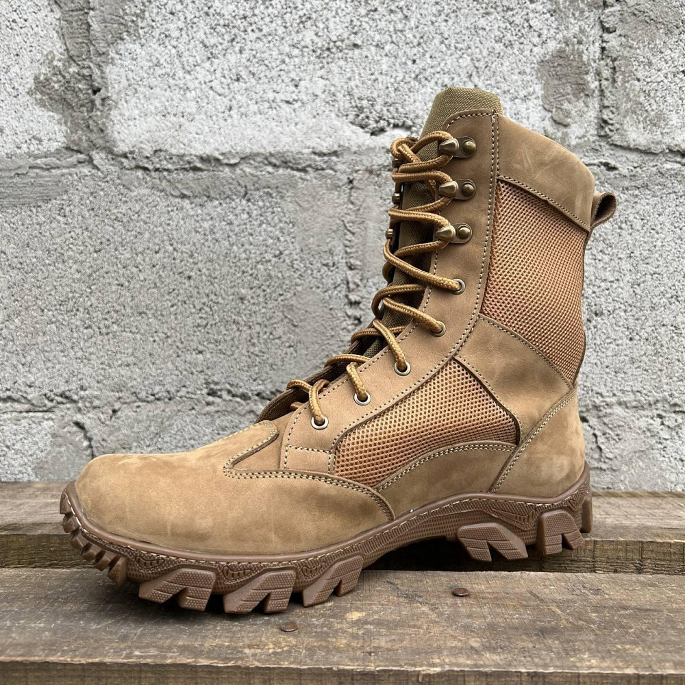 Тактичні літні чоловічі берці койот, шкіряні військові берці водостійкі  шкіряні прошиті Львів - фото 7