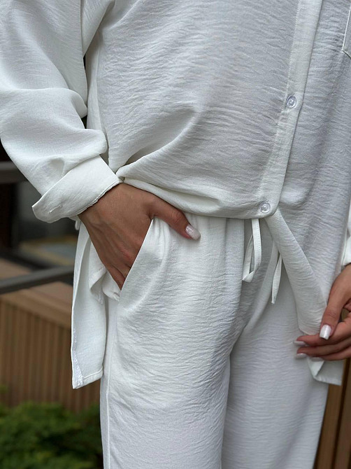 Костюм-тройка женский летний с шортами и брюками Молочный M-L Харьков - изображение 6