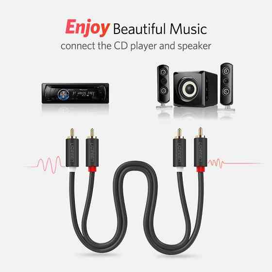 Межкомпонентный аудіо кабель Ugreen AV104 2RCA to 2RCA Audio Cable 10518 (Чорний, 2м) Миколаїв