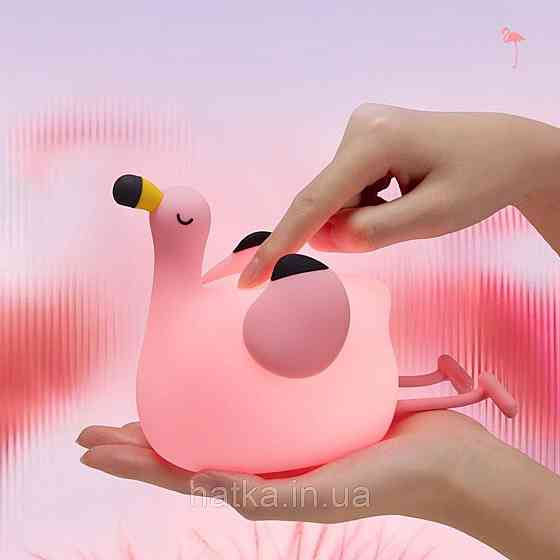Нічник дитячий силіконовий сенсорний Фламінго VALESO A049 для спальні акумуляторний рожевий Київ