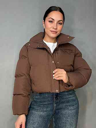 Куртка женская Fashion 3072 вафельная короткая с воротником-стойкой коричневая, коричневый, S Киев