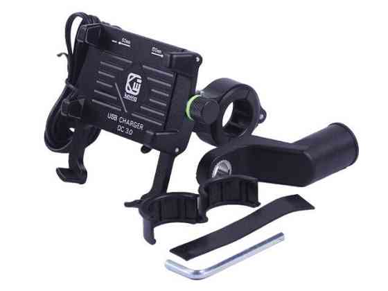 Держатель телефона M6S алюминий черный, с беспроводной зарядкой, с креплением на руль, Kewiq Мукачево